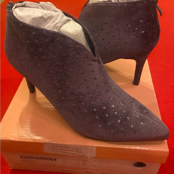 Elegant Purple Velvet Ankle Boots with silver sequin- size 8 - Picture 8 of 9